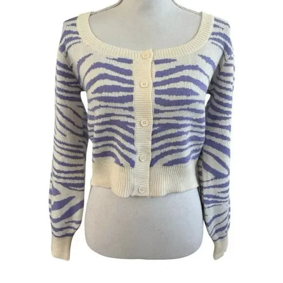 New Papermoon Light Purple Cream Animal Print Cardigan Medium - Picture 3 of 6